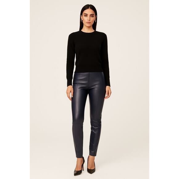 Marciano 100% Lamb Leather Front Leggings Small Dark Blue Edgy Lived in Luxe - Picture 2 of 12